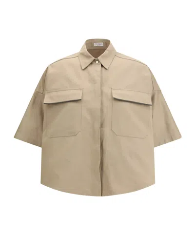 Brunello Cucinelli Collared Short-sleeve Shirt In Brown