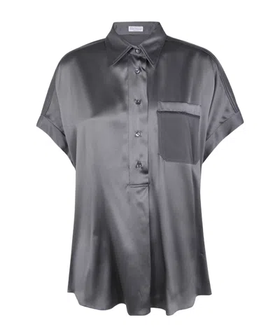 Brunello Cucinelli Collared Short-sleeved Shirt In Gray