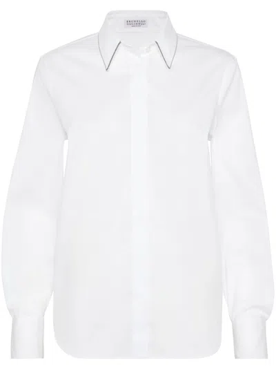 Brunello Cucinelli Collar-trim Long-sleeve Shirt In White