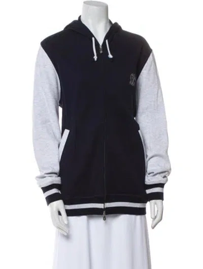 Pre-owned Brunello Cucinelli Colorblock Pattern Bomber Jacket In Blue