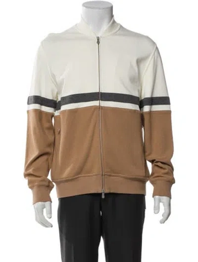 Pre-owned Brunello Cucinelli Colorblock Pattern Mock Neck Cardigan In Neutral