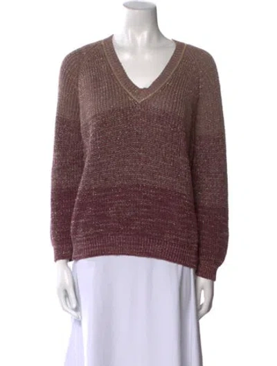 Pre-owned Brunello Cucinelli Colorblock Pattern V-neck Sweater In Multi