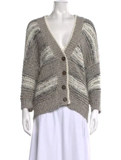 Pre-owned Brunello Cucinelli Colorblock Pattern V-neck Sweater In White