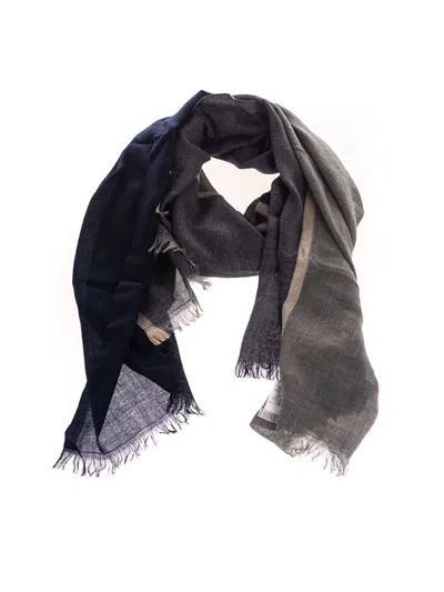 Brunello Cucinelli Colorblock Scarf In Blue Marine Color In Azul