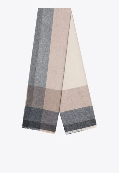 Brunello Cucinelli Colorblocked Scarf In Wool And Cashmere In Multicolor