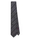 Brunello Cucinelli Striped Silk Tie In Lead Panama