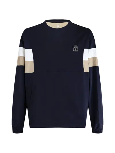 Brunello Cucinelli Colour-block Long-sleeve Sweatshirt In Blue