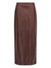 Brunello Cucinelli Column Back-split Leather Midi Skirt In Brown