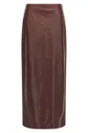 Brunello Cucinelli Column Back-split Leather Midi Skirt In Brown