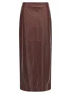 Brunello Cucinelli Column Back-split Leather Midi Skirt In Burgundy