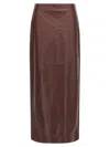 Brunello Cucinelli Column Back-split Leather Midi Skirt In Brown