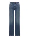 Brunello Cucinelli Column Pants In Authentic Denim With Monile In Blue