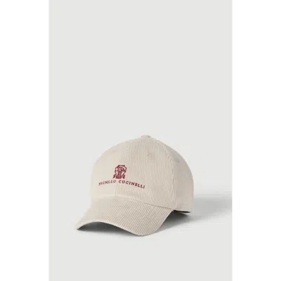 Brunello Cucinelli Comfort Cotton And Cashmere Corduroy Baseball Cap With Embroidered Logo In Neutral