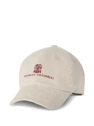 Brunello Cucinelli Comfort Cotton And Cashmere Corduroy Baseball Cap With Embroidered Logo In Neutral