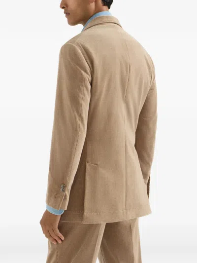 Brunello Cucinelli Comfort Cotton And Cashmere Corduroy Deconstructed Blazer With Large Peak Lapels And Metal Buttons In Neutral