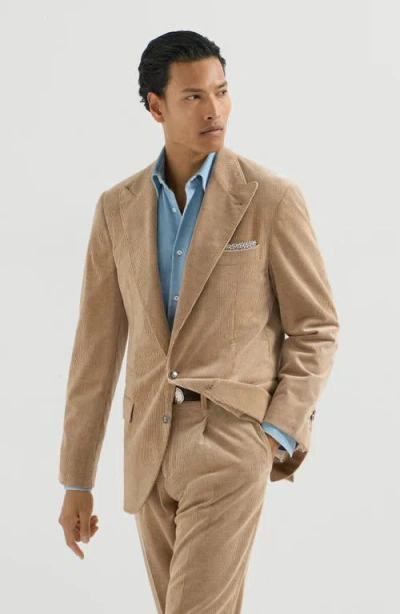 Brunello Cucinelli Comfort Cotton And Cashmere Corduroy Deconstructed Blazer With Large Peak Lapels  In Neutral