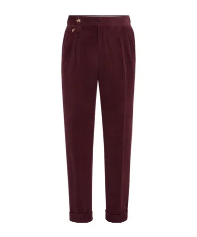 Brunello Cucinelli Comfort Cotton And Cashmere Corduroy Trousers With Double Pleats And Waist Tabs In Multi