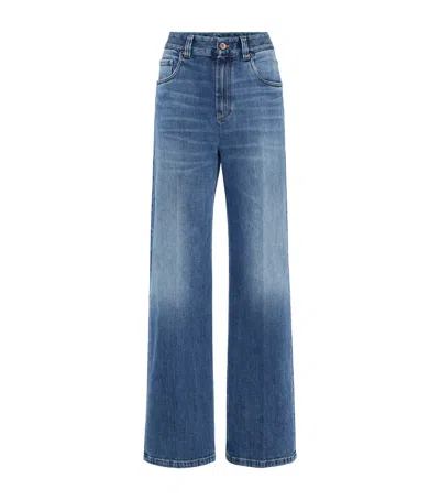 Brunello Cucinelli Comfort Cotton Wide-leg Jeans In Blue