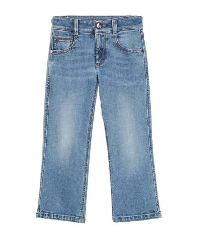 Brunello Cucinelli Kids' Comfort Denim Flared Trousers With Monili In Blue