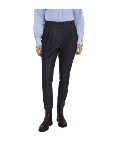 BRUNELLO CUCINELLI BRUNELLO CUCINELLI COMFORT MONILI-EMBELLISHED NO-FADE DENIM EQUESTRIAN TROUSERS