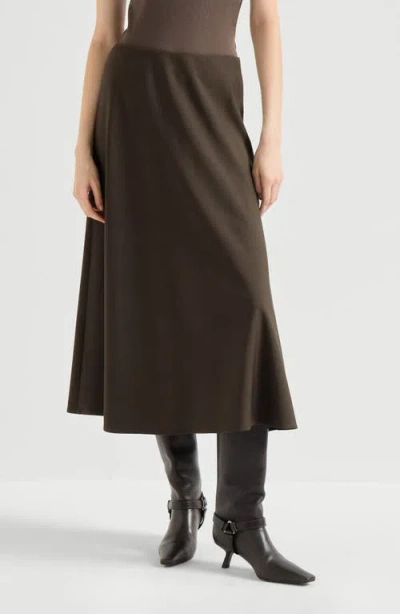 Brunello Cucinelli Comfort Virgin Wool And Viscose Twill Flute Skirt In Brown