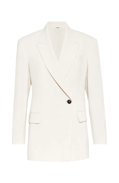 Brunello Cucinelli Comfort Viscose Couture Twill Blazer With Monili In Ivory