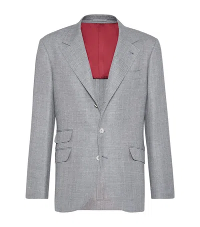 Brunello Cucinelli Comfort Wool-silk-linen Deconstructed Cavallo Blazer In Grey
