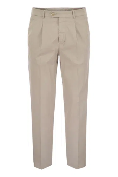 Brunello Cucinelli Garment-dyed Leisure Fit Trousers In American Pima Comfort Cotton With Pleats In Neutral