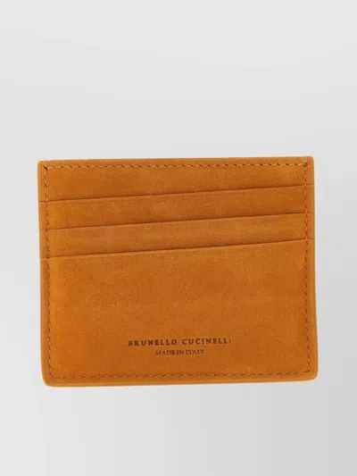 Brunello Cucinelli Compact Suede Card Holder In Orange