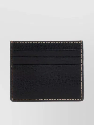 Brunello Cucinelli Compact Textured Cardholder Contrast Stitching In Black