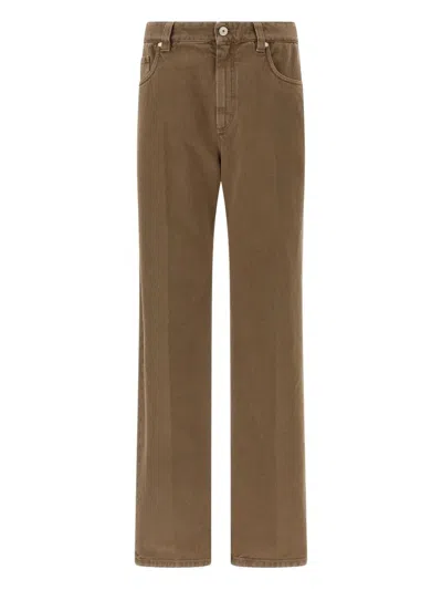 Brunello Cucinelli Contemporary Loose Trousers In Dyed Denim In Burgundy