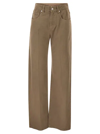 Brunello Cucinelli Contemporary Loose Trousers In Dyed Denim In Brown