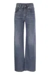 Brunello Cucinelli Women Contemporary Loose Trousers In Lightweight Denim In Blue