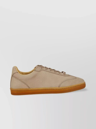 Brunello Cucinelli Contemporary Low-top Sneakers With Geometric Nubuck Texture In Brown