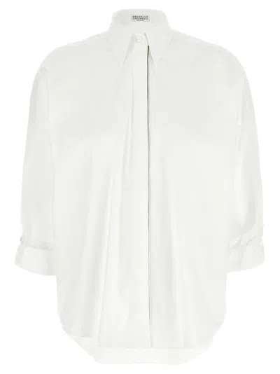 Brunello Cucinelli Contemporary Monile Detail Cotton Poplin Shirt In White