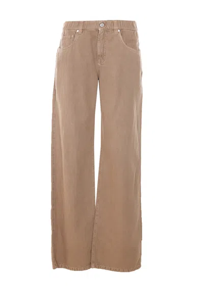 Brunello Cucinelli Women Contemporary Trousers In A Garment-dyed Cotton And Linen Cover With Jewelry In Multi