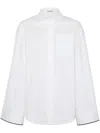 Brunello Cucinelli Oversized White Shirt With Contrasting Hem In Cotton Blend Woman In White