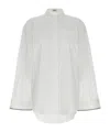 Brunello Cucinelli Oversized White Shirt With Contrasting Hem In Cotton Blend Woman In White