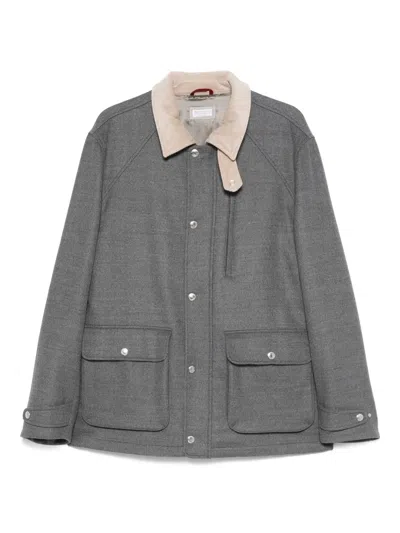 Brunello Cucinelli Contrast-collar Jacket In Gray