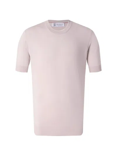 Brunello Cucinelli Contrast Cotton Lightweight Knit T-shirt In Pink