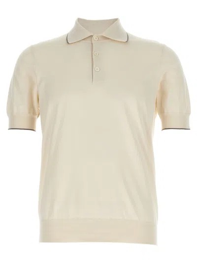 Brunello Cucinelli Contrast-detail Cotton Polo Shirt With Classic Collar In Neutral