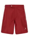 Brunello Cucinelli Logo Mid-length Swimsuit Side Stripes In Red