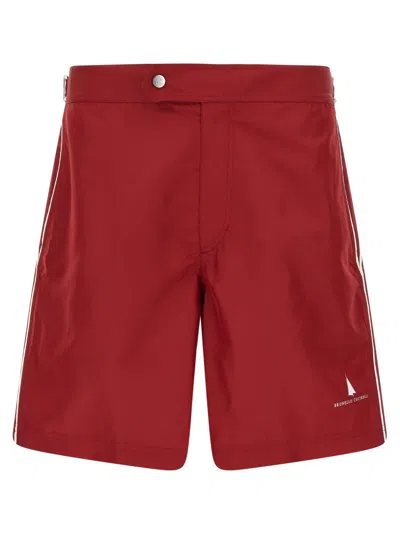 Brunello Cucinelli Contrast-detail Semi-matte Nylon Swimsuit With Logo In Red