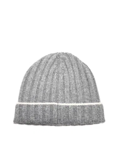 Brunello Cucinelli Contrast Line Beanie In Gray