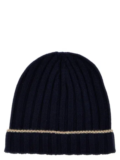 Brunello Cucinelli Ribbed Cashmere Hat In Navy