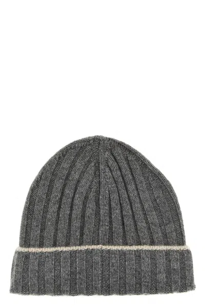 Brunello Cucinelli Contrast Line Beanie In Gray