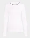 Brunello Cucinelli Contrast Monili Neck Cotton Stretch Rib Top In Cqz14 White