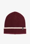 Brunello Cucinelli Cashmere Hat Monili Detail Fold Ribbed Knit In Burgundy