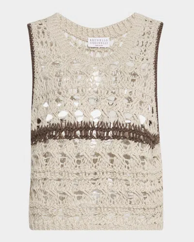 Brunello Cucinelli Contrast Stripe Open Knit Tank Top