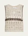 Brunello Cucinelli Contrast Stripe Open Knit Tank Top In Neutral